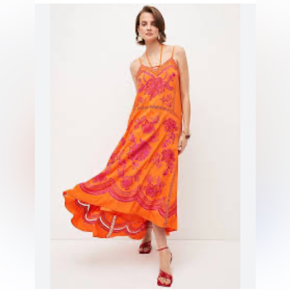 Karen Millen Embroidered Strappy Modi Dress in Orange and Pink Sz 8 - Picture 2 of 10